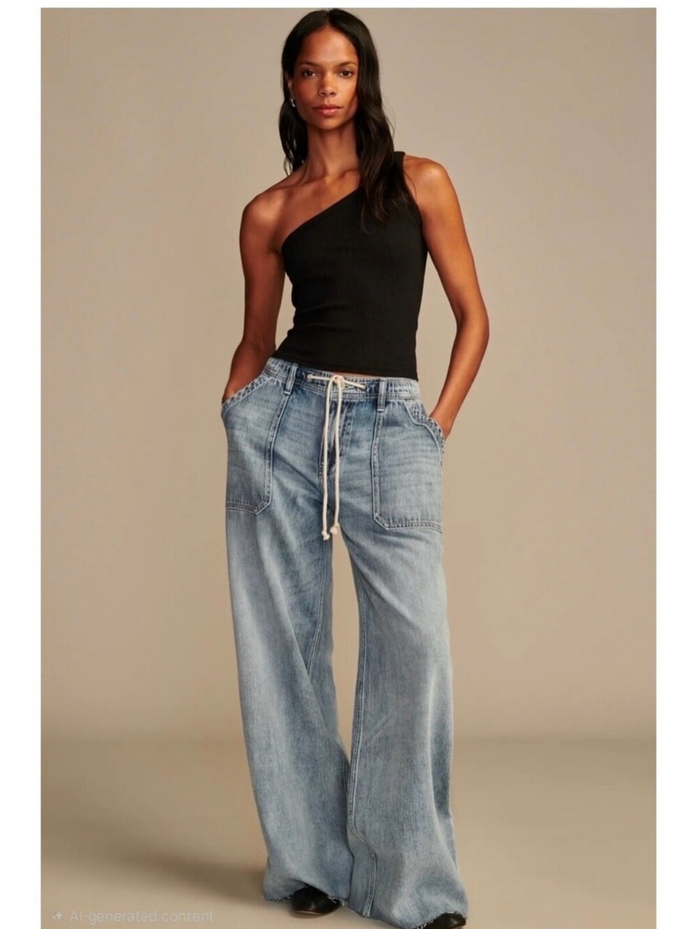 Lucky Brand Light Blue Wide-Leg Drawstring Jeans